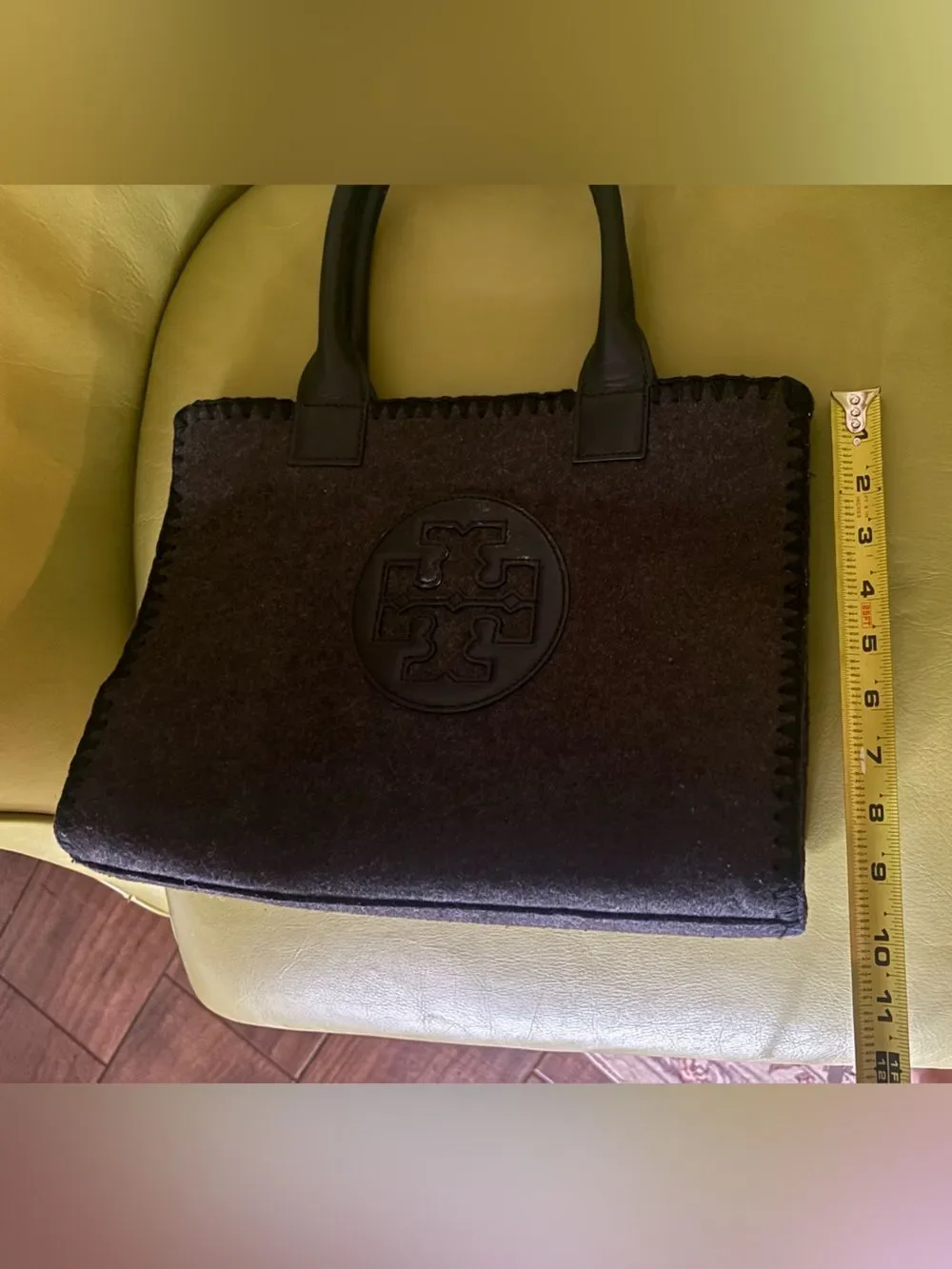 Tory Burch Ella Stitched Mini Tote – Charcoal Wool Felt